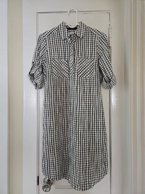 Foxcroft Black & White Plaid Button-Up Shirt Dress